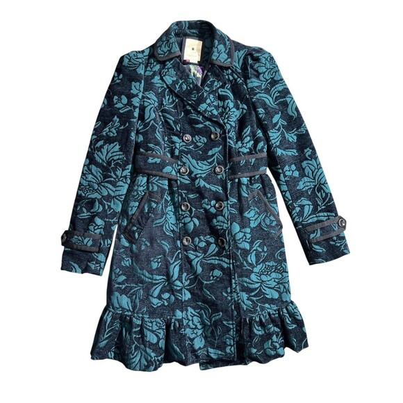 Elevenses Jackets & Blazers - Elevenses Teal Emerald Isle Brocade Ruffled Victorian Puff Sleeve Coat Sz 2